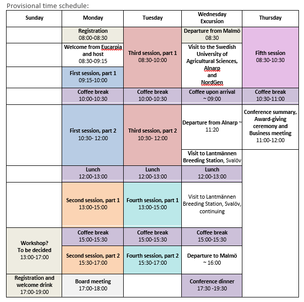 Provisional time schedule